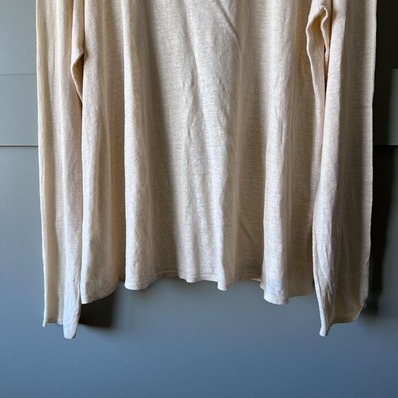 Eileen Fisher Shirt Womens Large Beige Organic Linen Long Sleeve Scoop Neck - Picture 4 of 12
